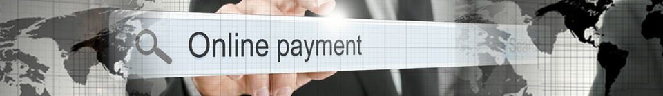 A finger pointing to the words, online payment.